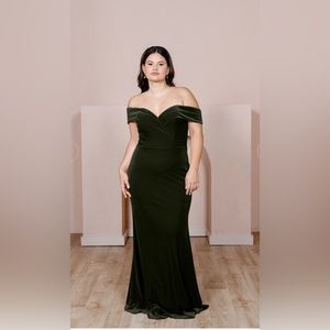 Bardot Velvet Dress - Olive